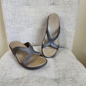 Crocs Dual Comfort Wedge Slides Sandals Sanran Brown Womens Size 9 W